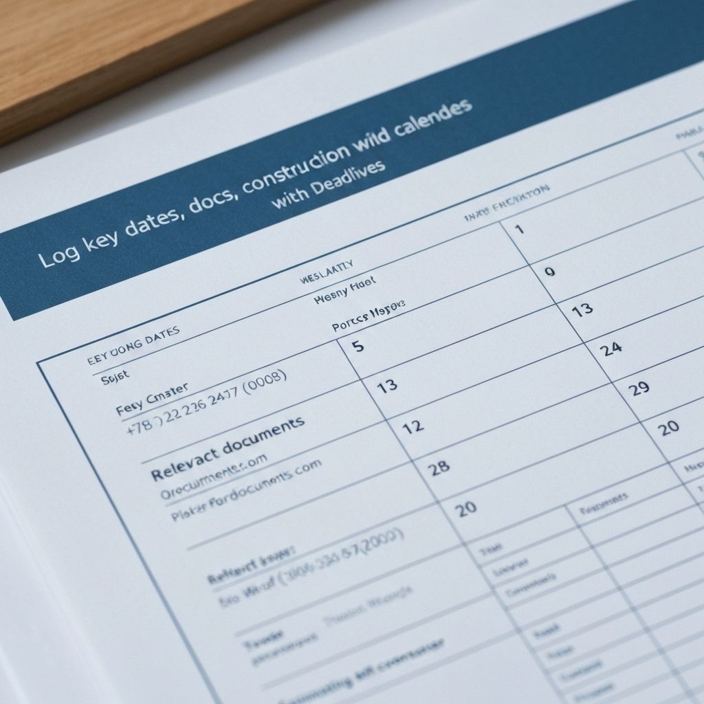 Log key dates, docs, contacts; trigg