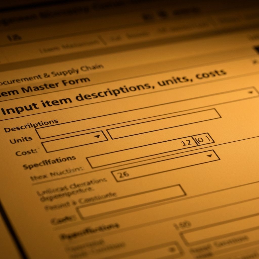 Input item descriptions, units, cost